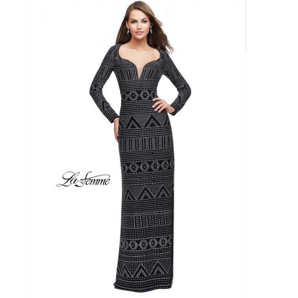 La Femme Silver and Black Studded Gown